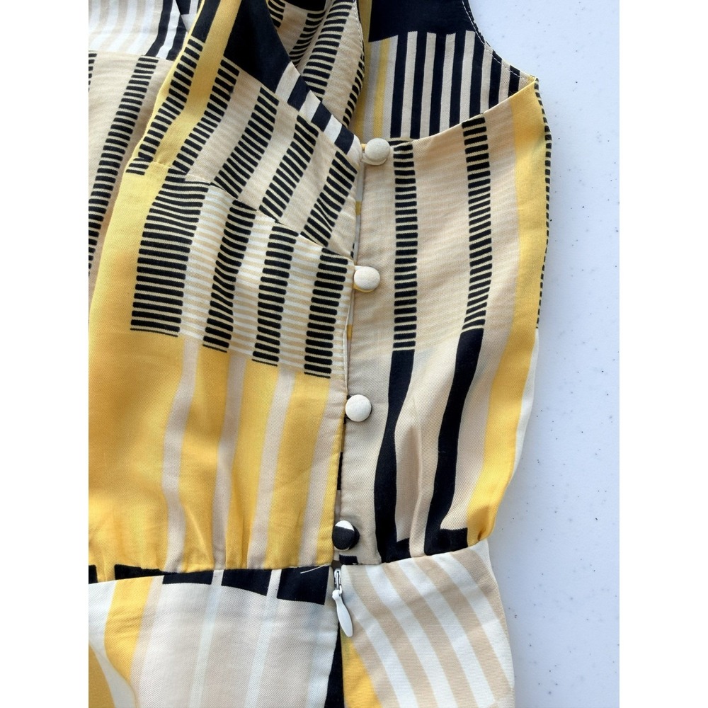 Anthropologie‎ Maeve Silk Yellow Black Geometric Midi Dress 0 Pockets Mod - Picture 4 of 9